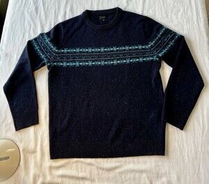 J.Crew Mens M Fair Isle Lambs Wool Sweater Nordic Knit Pullover Ski Preppy Cabin